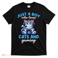 Just A Boy Who Loves Cats And Gaming Gaming Video Games T-Shirt thumb 0
