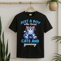 Just A Boy Who Loves Cats And Gaming Gaming Video Games T-Shirt thumb 2