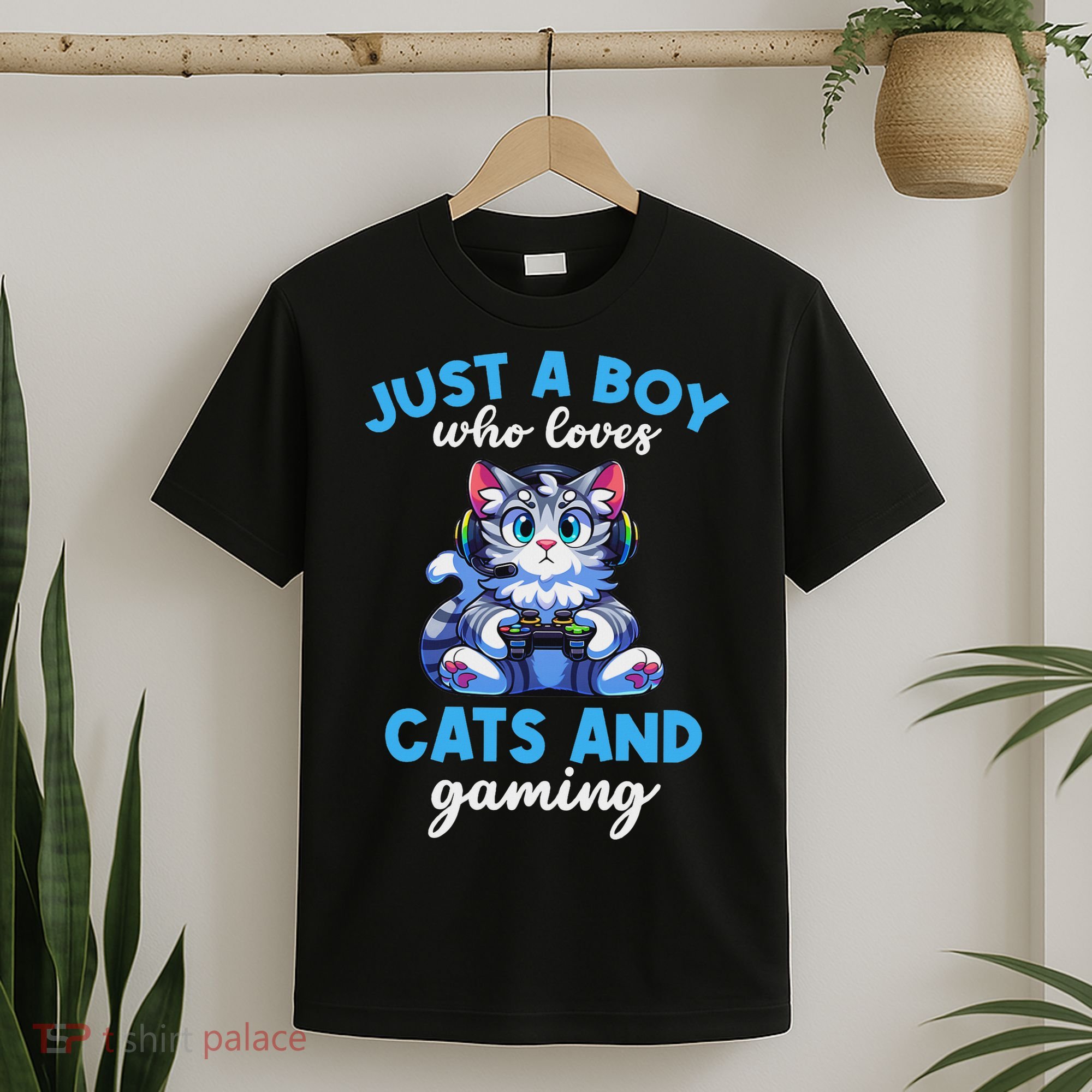 Just A Boy Who Loves Cats And Gaming Gaming Video Games T-Shirt