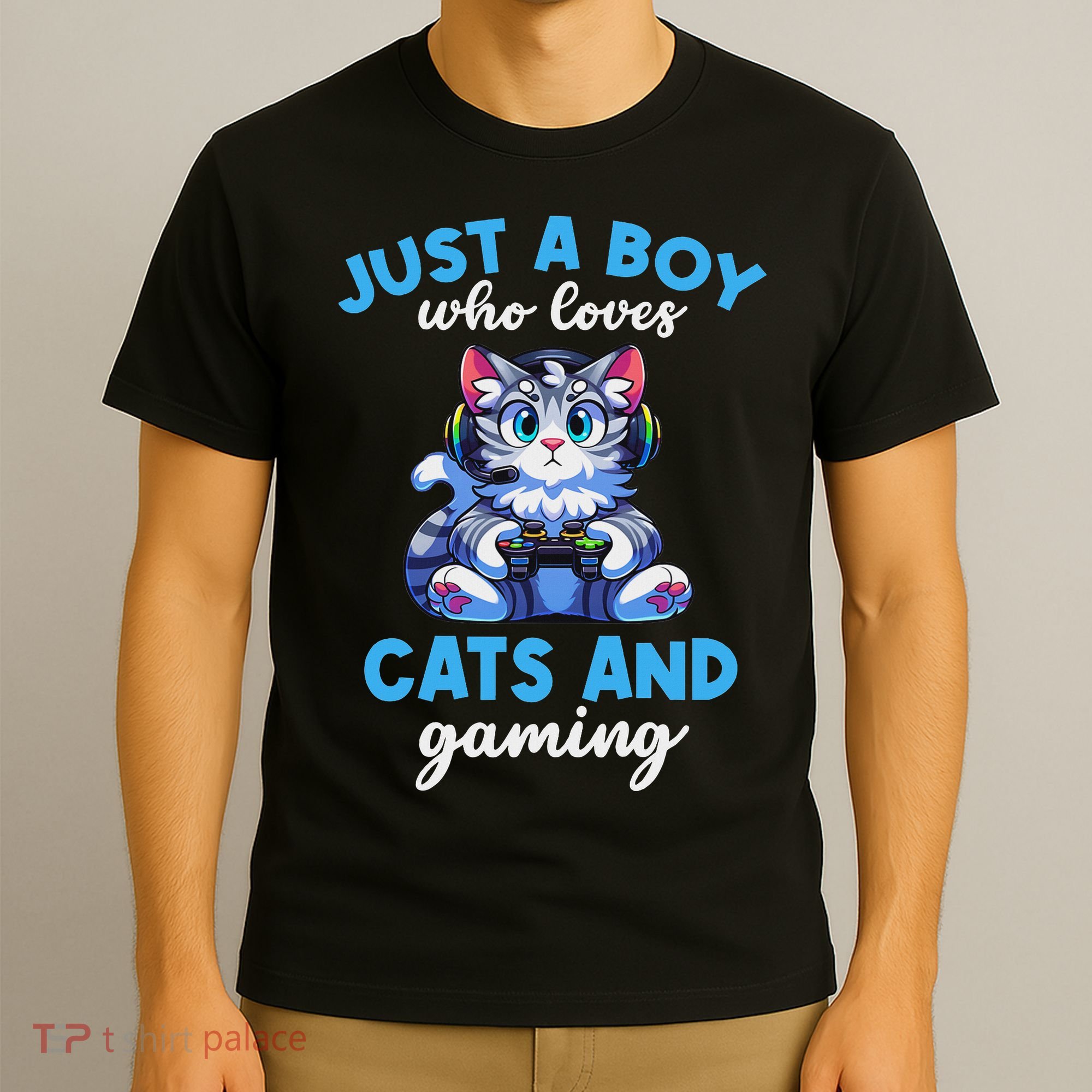 Just A Boy Who Loves Cats And Gaming Gaming Video Games T-Shirt