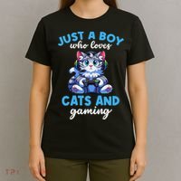 Just A Boy Who Loves Cats And Gaming Gaming Video Games T-Shirt thumb 4