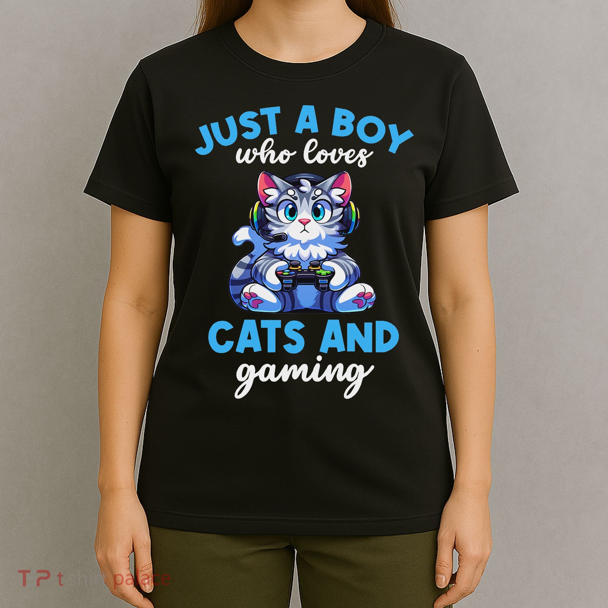 Just A Boy Who Loves Cats And Gaming Gaming Video Games T-Shirt