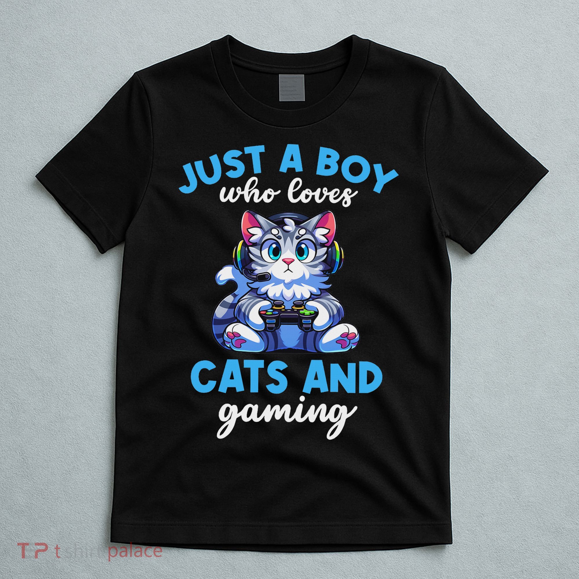 Just A Boy Who Loves Cats And Gaming Gaming Video Games T-Shirt