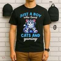 Just A Boy Who Loves Cats And Gaming Gaming Video Games T-Shirt thumb 6