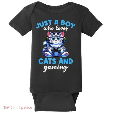 Just A Boy Who Loves Cats And Gaming Gaming Video Games Baby Bodysuit