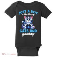Just A Boy Who Loves Cats And Gaming Gaming Video Games Baby Bodysuit thumb 0
