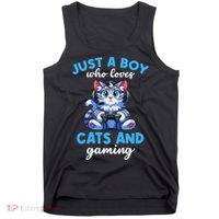 Just A Boy Who Loves Cats And Gaming Gaming Video Games Tank Top thumb 0
