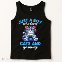 Just A Boy Who Loves Cats And Gaming Gaming Video Games Tank Top thumb 2