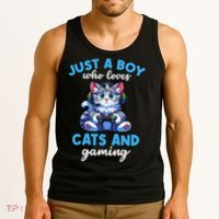 Just A Boy Who Loves Cats And Gaming Gaming Video Games Tank Top thumb 3