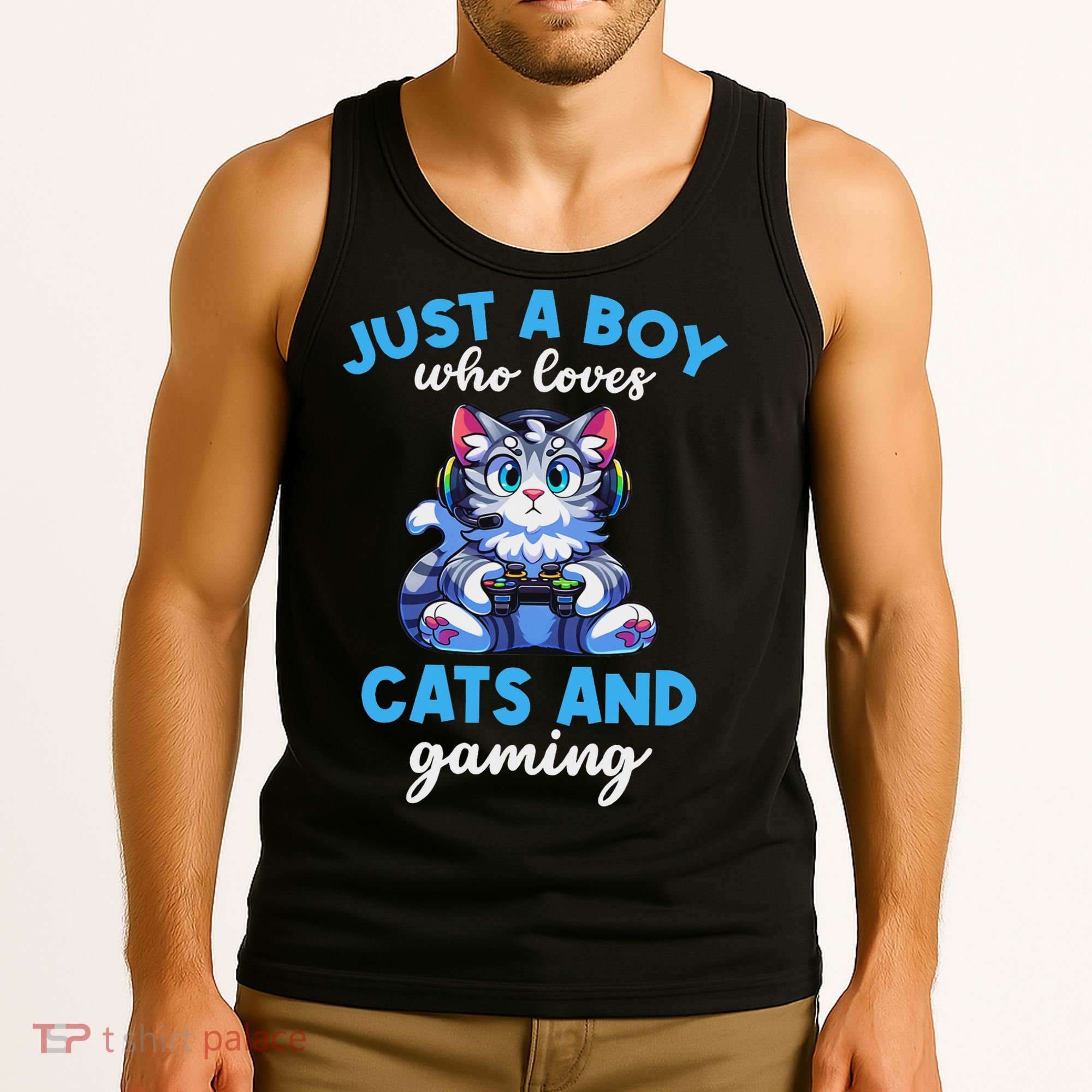 Just A Boy Who Loves Cats And Gaming Gaming Video Games Tank Top