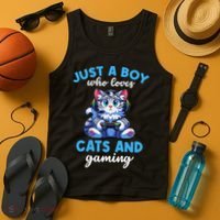 Just A Boy Who Loves Cats And Gaming Gaming Video Games Tank Top thumb 4
