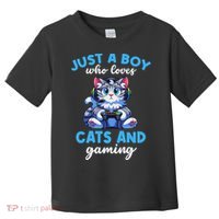 Just A Boy Who Loves Cats And Gaming Gaming Video Games Toddler T-Shirt thumb 0