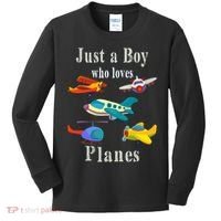 Just A Boy Who Loves Planes Airplane Kids Long Sleeve Shirt thumb 0