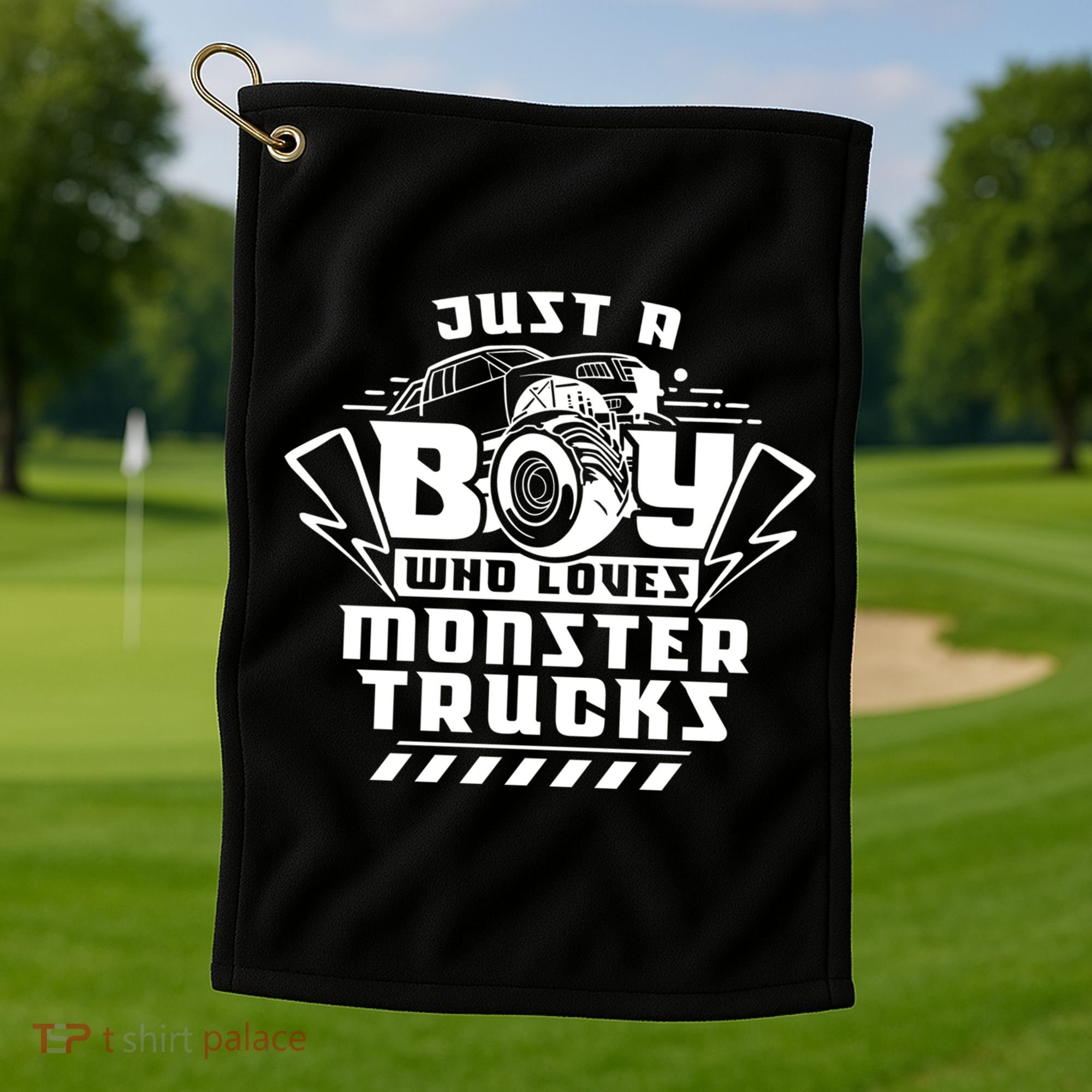 Just A Boy Who Loves Monster Trucks Monster Truck Driver Gift Golf Towel