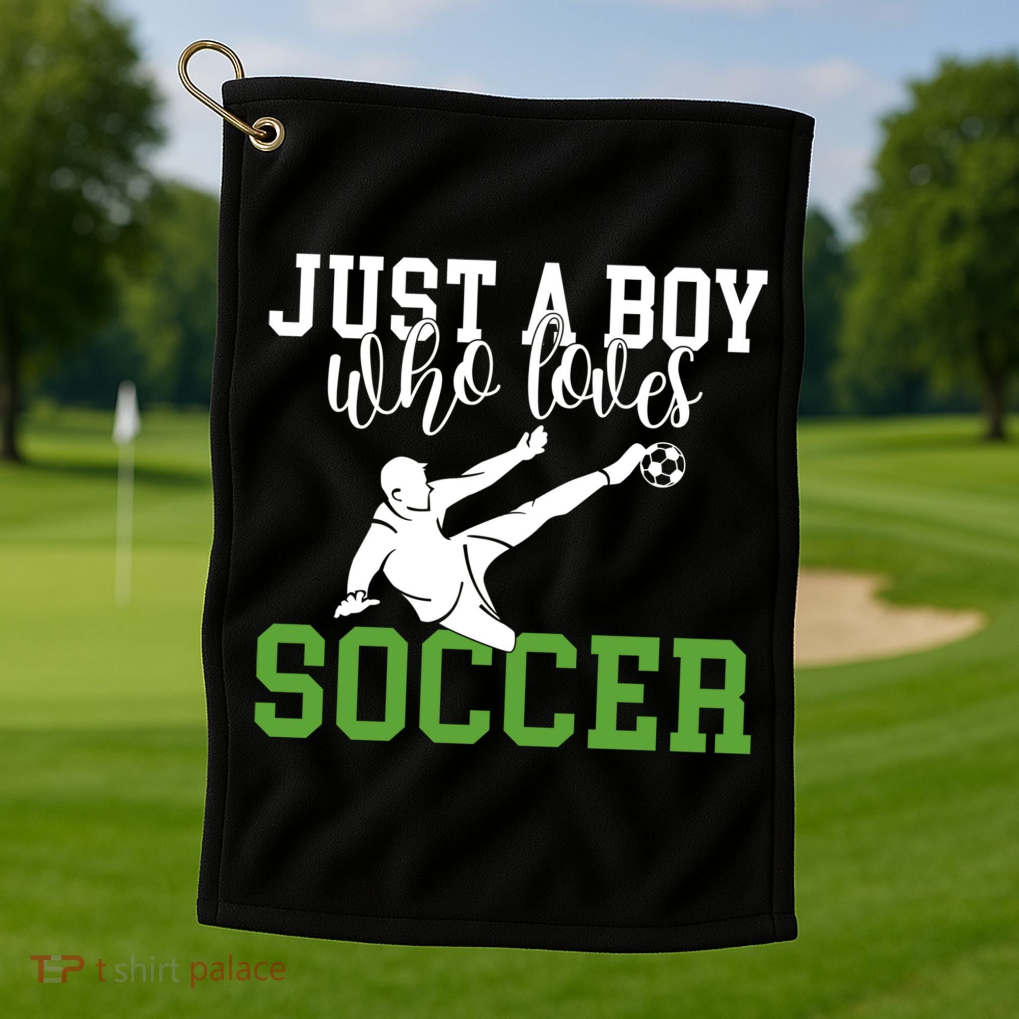 Just A Boy Who Loves Soccer Gift Golf Towel