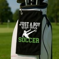 Just A Boy Who Loves Soccer Gift Golf Towel thumb 2