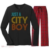 Just A City Boy Funny Women's Long Sleeve Flannel Pajama Set  thumb 0