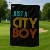 Just A City Boy Funny Golf Towel thumb 1