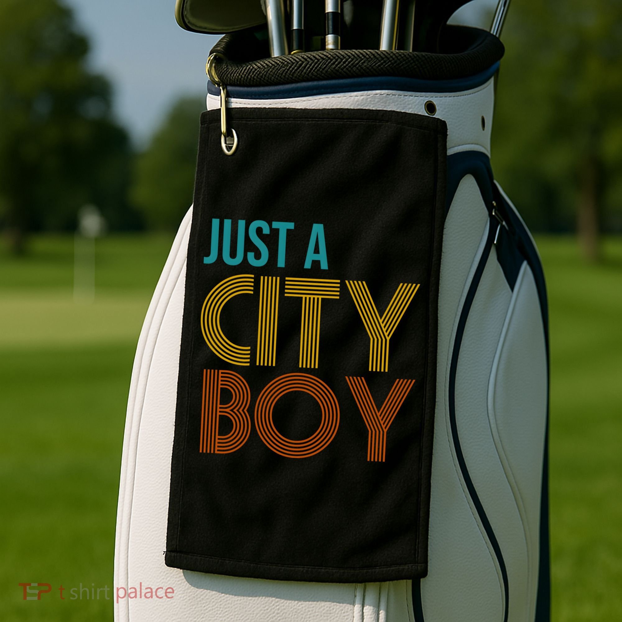 Just A City Boy Funny Golf Towel
