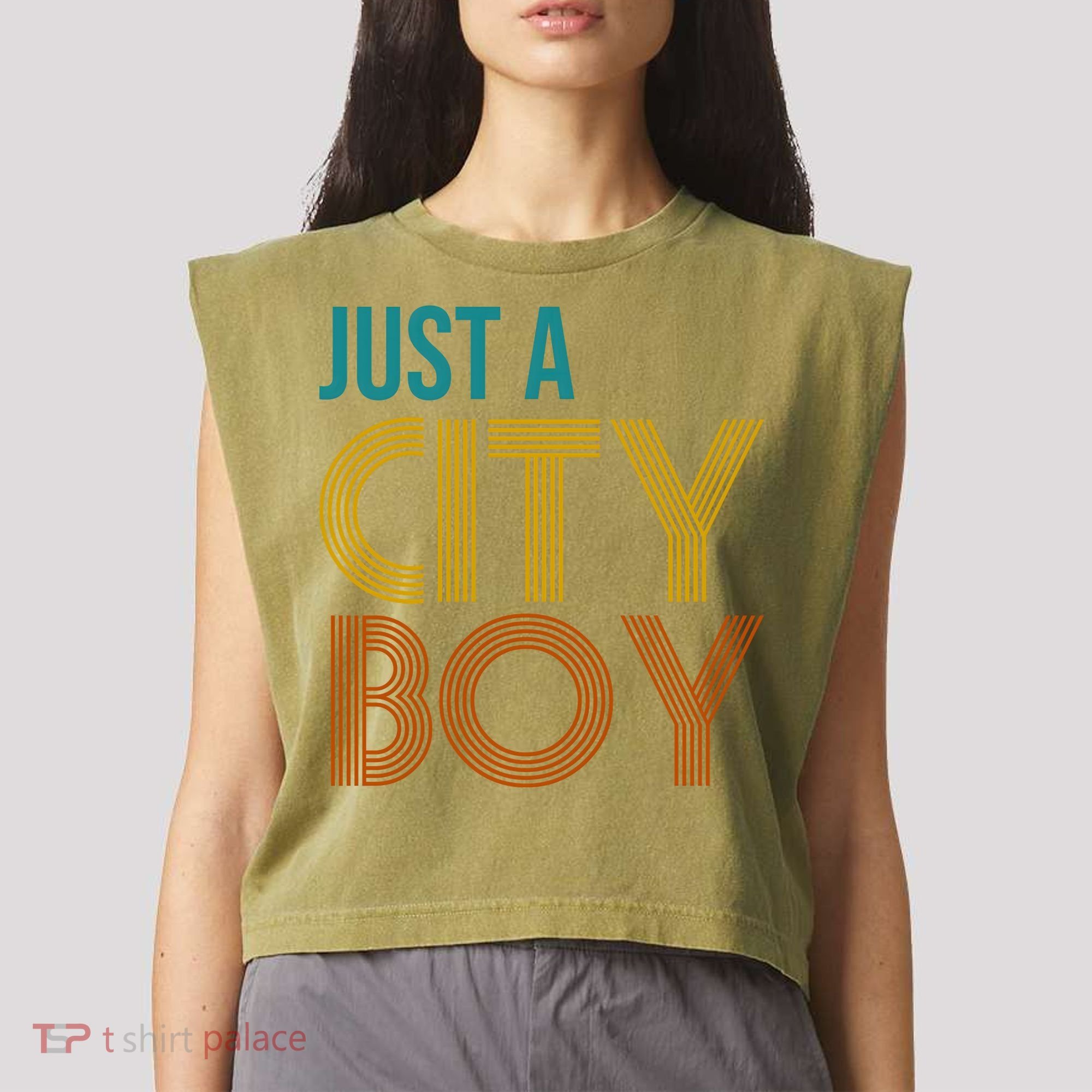 Just A City Boy Funny Garment-Dyed Women's Muscle Tee