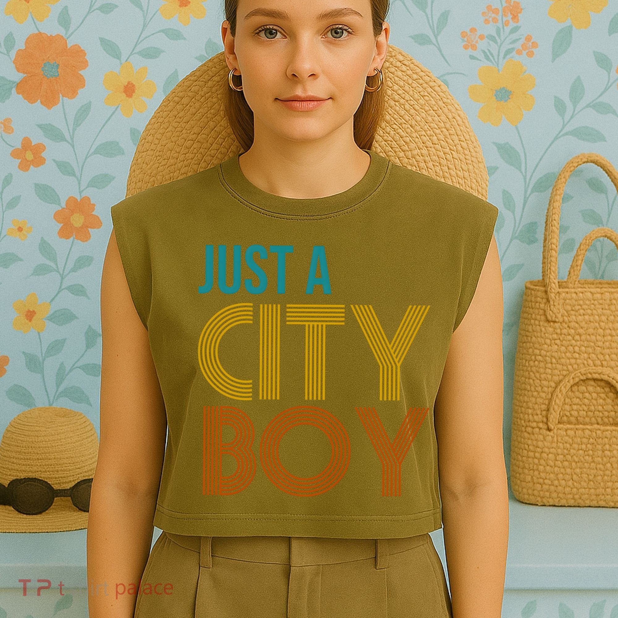 Just A City Boy Funny Garment-Dyed Women's Muscle Tee