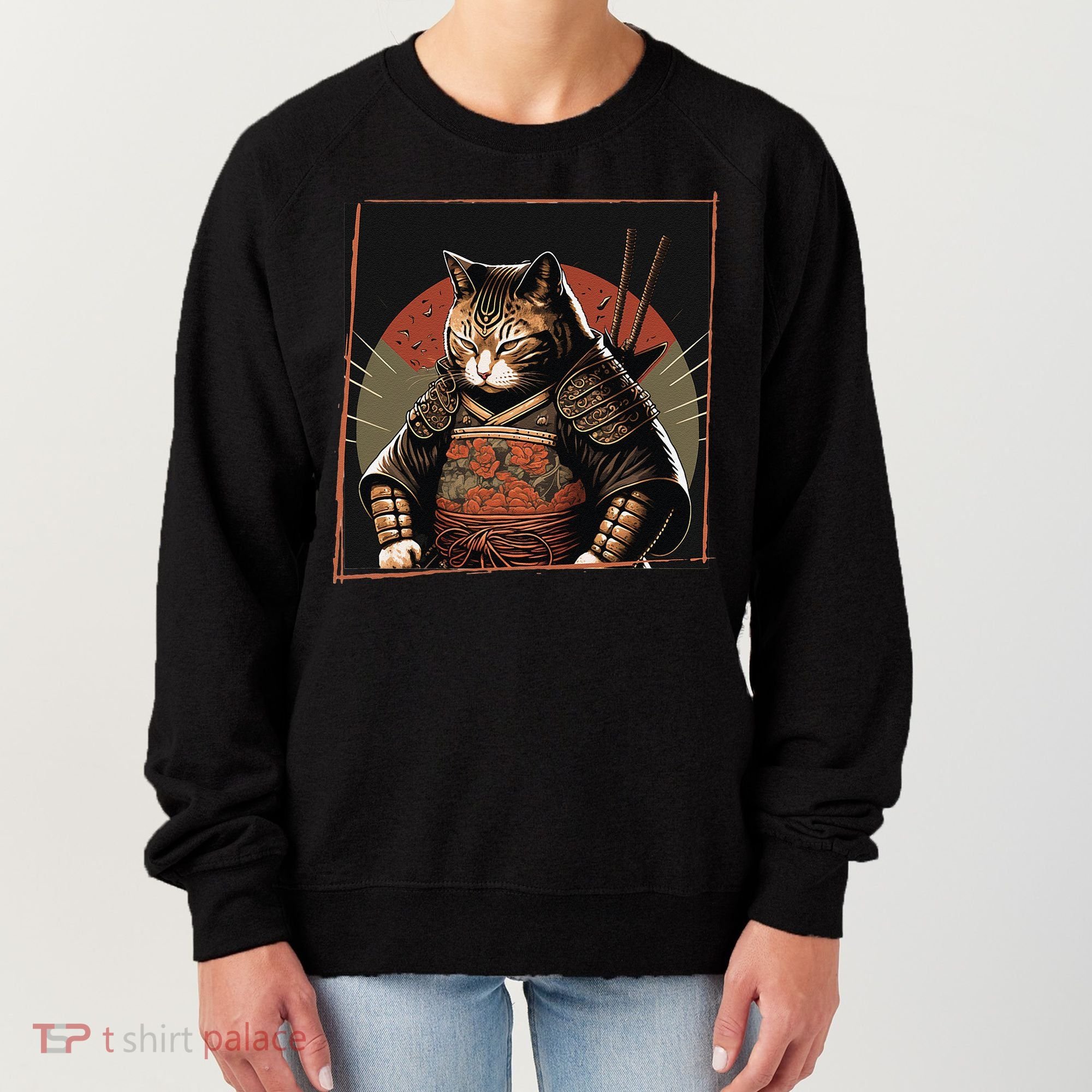 Japanese Art Cat Ninja Ukiyo-e Anime Style Samurai Cat Women's Sweatshirt