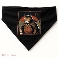 Japanese Art Cat Ninja Ukiyo-e Anime Style Samurai Cat USA-Made Doggie Bandana thumb 0
