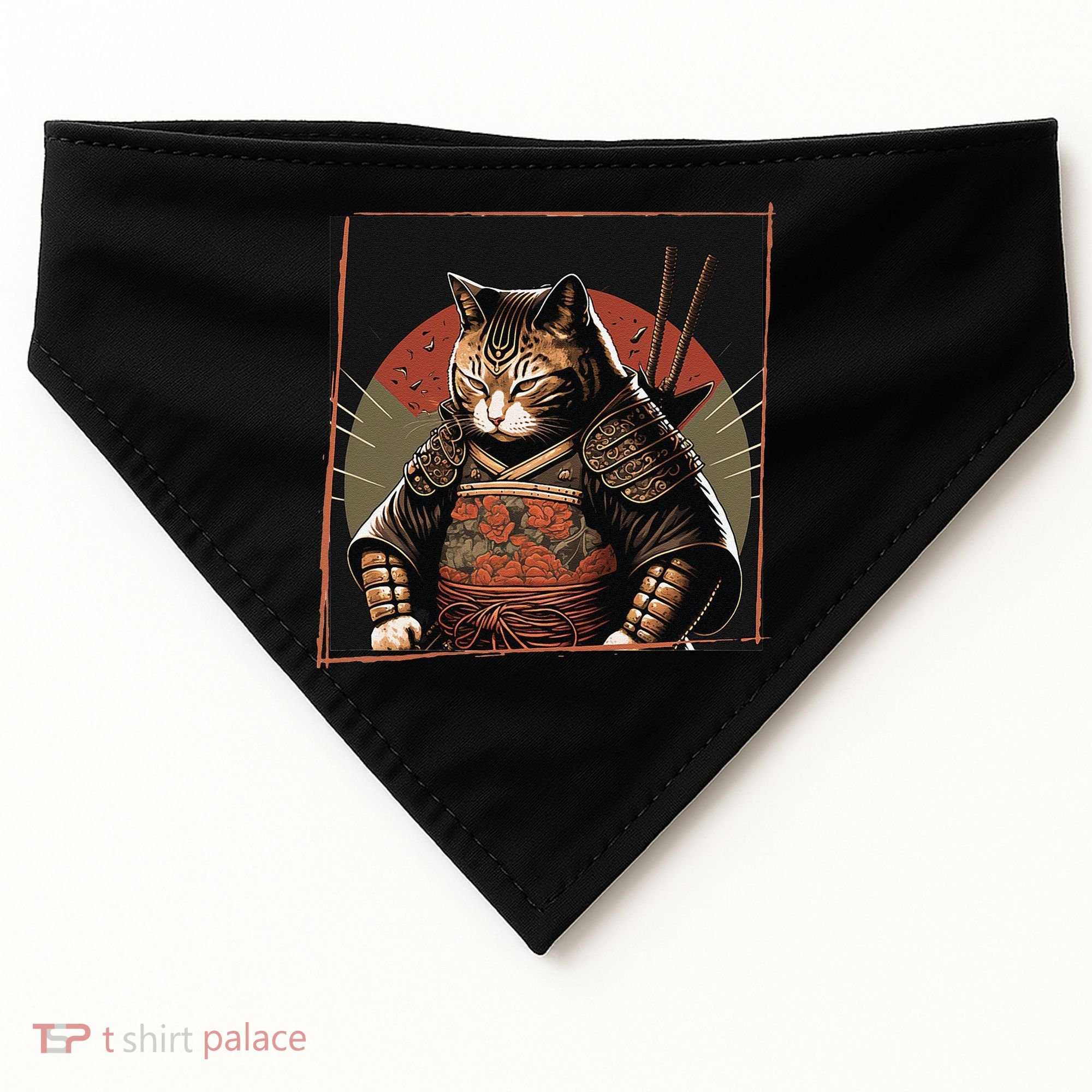 Japanese Art Cat Ninja Ukiyo-e Anime Style Samurai Cat USA-Made Doggie Bandana