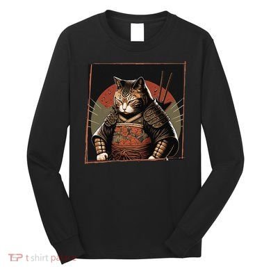 Japanese Art Cat Ninja Ukiyo-e Anime Style Samurai Cat Long Sleeve Shirt
