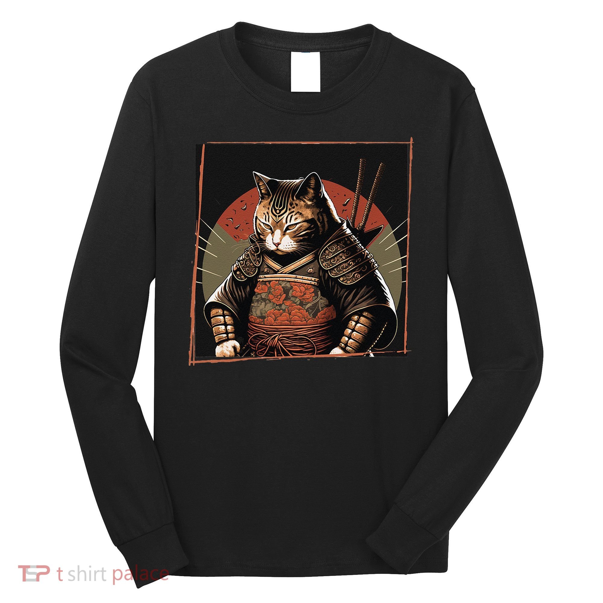 Japanese Art Cat Ninja Ukiyo-e Anime Style Samurai Cat Long Sleeve Shirt