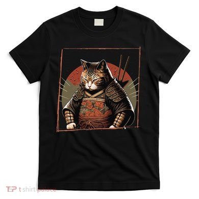 Japanese Art Cat Ninja Ukiyo-e Anime Style Samurai Cat T-Shirt