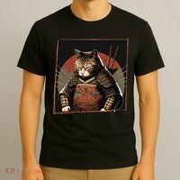 Japanese Art Cat Ninja Ukiyo-e Anime Style Samurai Cat T-Shirt thumb 3