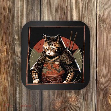 Japanese Art Cat Ninja Ukiyo-e Anime Style Samurai Cat Coaster