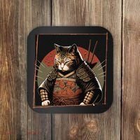 Japanese Art Cat Ninja Ukiyo-e Anime Style Samurai Cat Coaster thumb 0