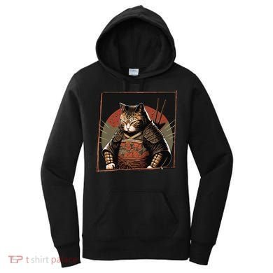 Japanese Art Cat Ninja Ukiyo-e Anime Style Samurai Cat Women's Hoodie