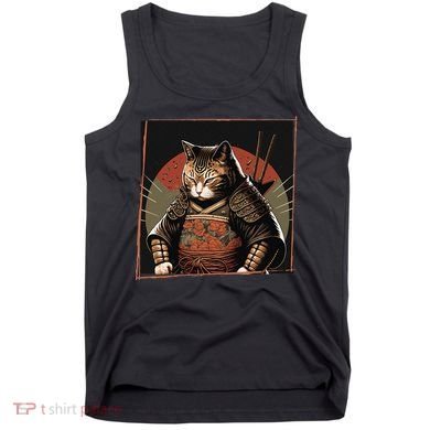 Japanese Art Cat Ninja Ukiyo-e Anime Style Samurai Cat Tank Top