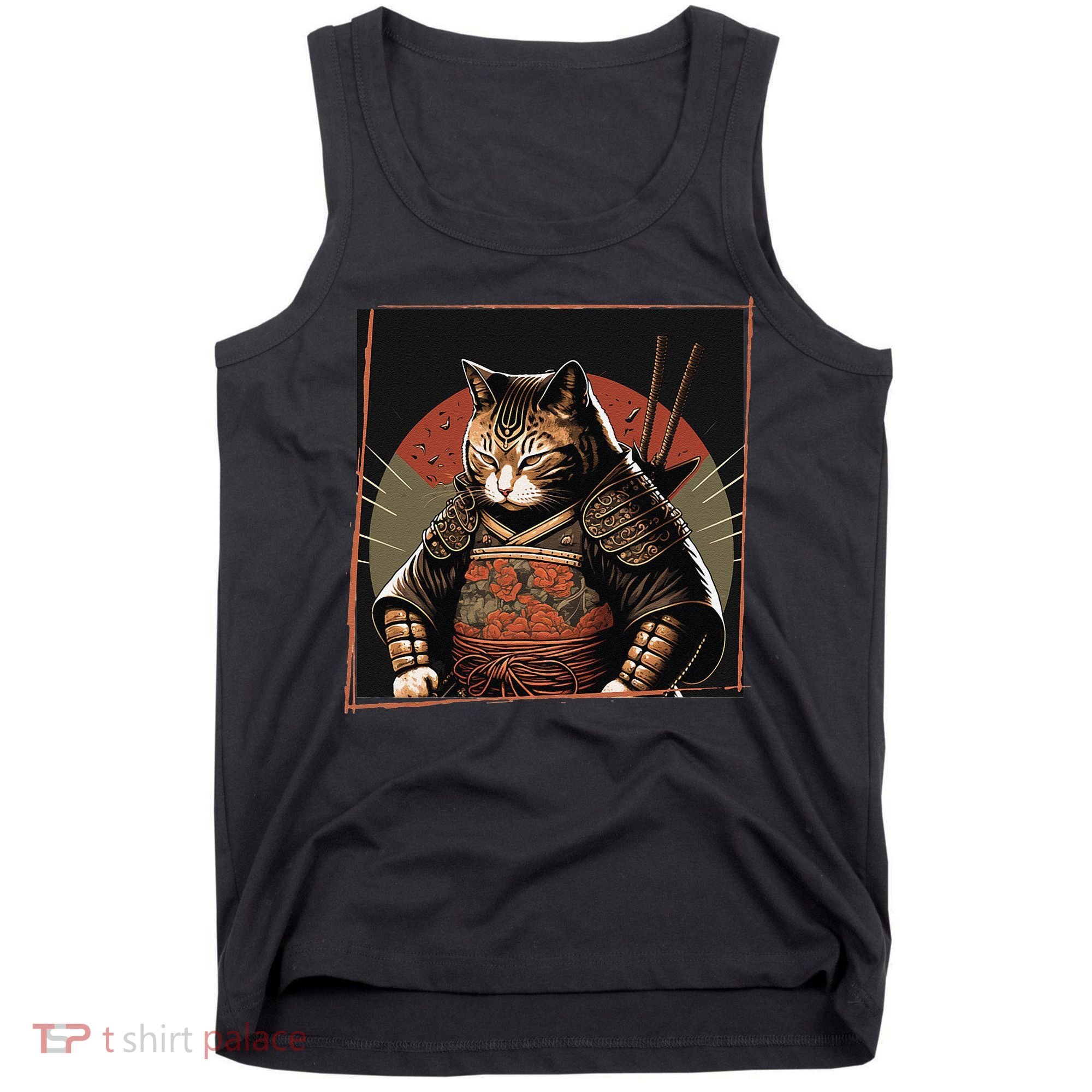 Japanese Art Cat Ninja Ukiyo-e Anime Style Samurai Cat Tank Top