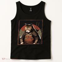 Japanese Art Cat Ninja Ukiyo-e Anime Style Samurai Cat Tank Top thumb 2
