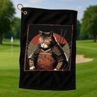 Japanese Art Cat Ninja Ukiyo-e Anime Style Samurai Cat Golf Towel thumb 1