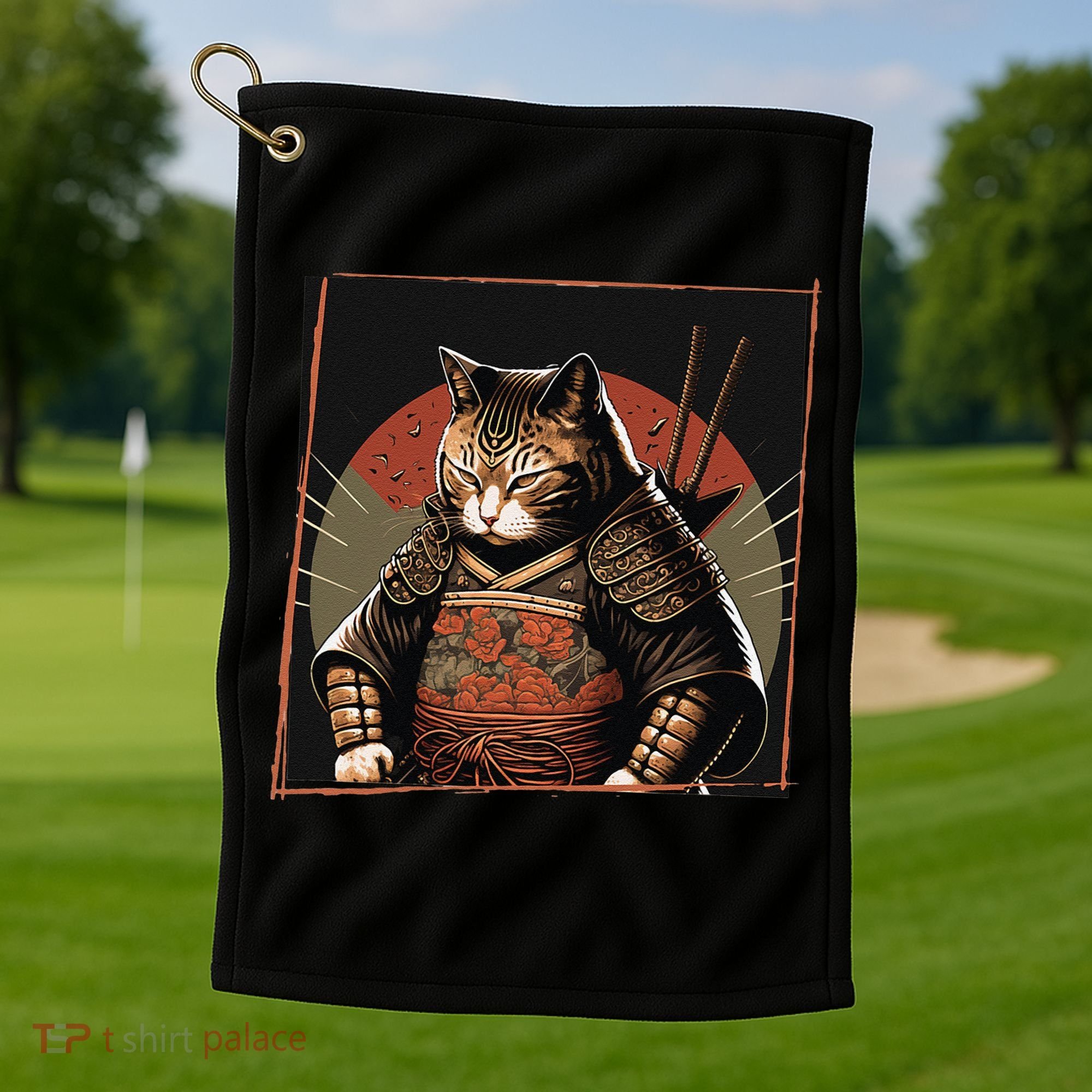 Japanese Art Cat Ninja Ukiyo-e Anime Style Samurai Cat Golf Towel