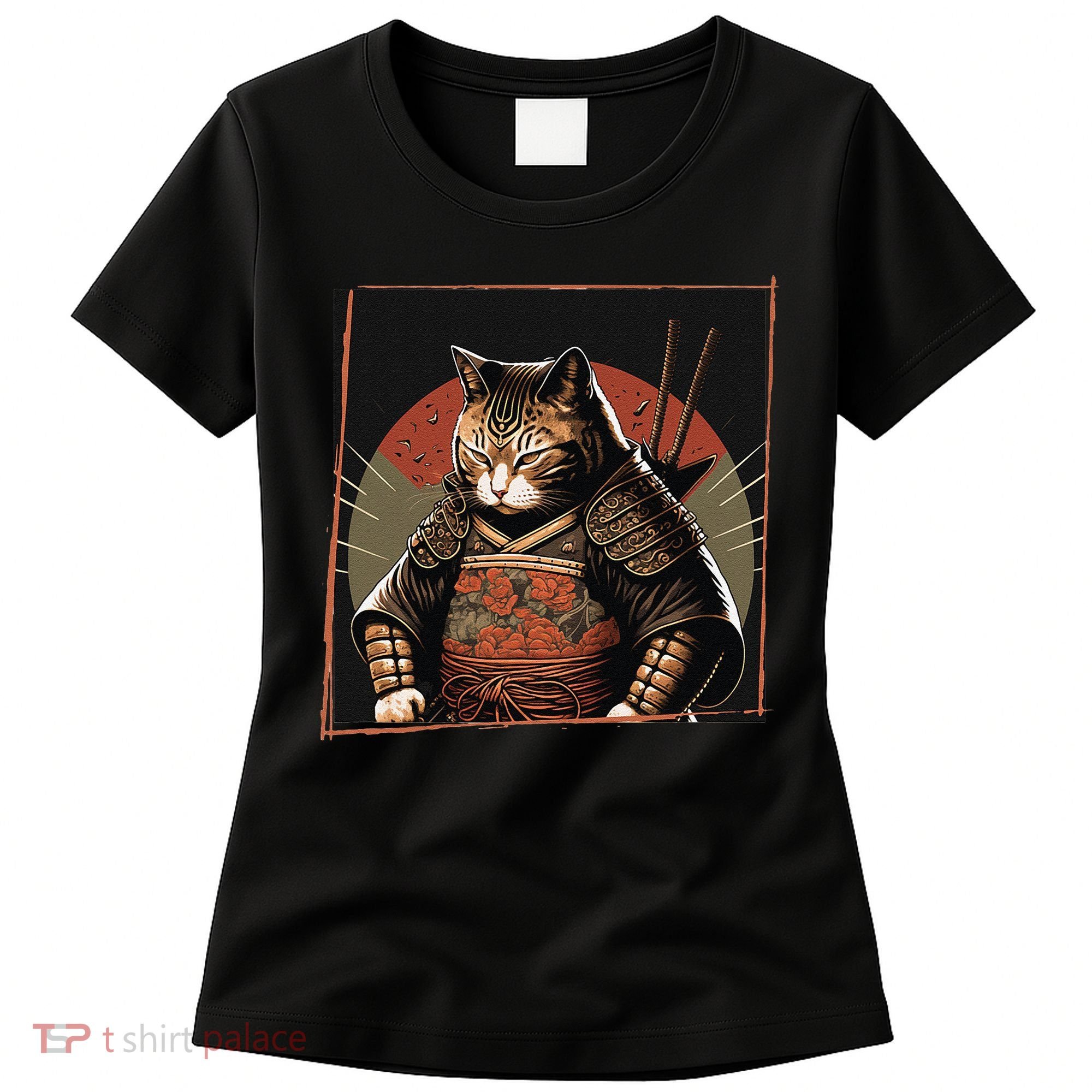 Japanese Art Cat Ninja Ukiyo-e Anime Style Samurai Cat Women's T-Shirt