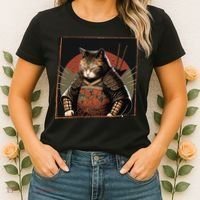 Japanese Art Cat Ninja Ukiyo-e Anime Style Samurai Cat Women's T-Shirt thumb 2