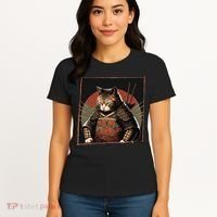 Japanese Art Cat Ninja Ukiyo-e Anime Style Samurai Cat Women's T-Shirt thumb 4