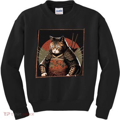 Japanese Art Cat Ninja Ukiyo-e Anime Style Samurai Cat Kids Sweatshirt