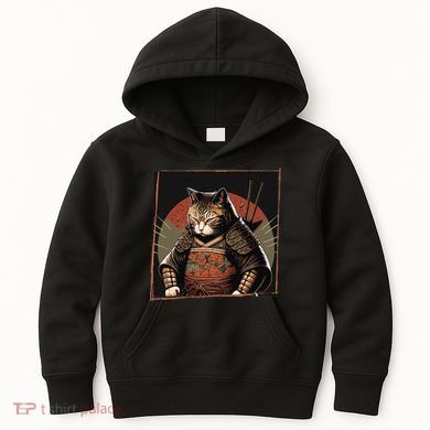 Japanese Art Cat Ninja Ukiyo-e Anime Style Samurai Cat Kids Hoodie