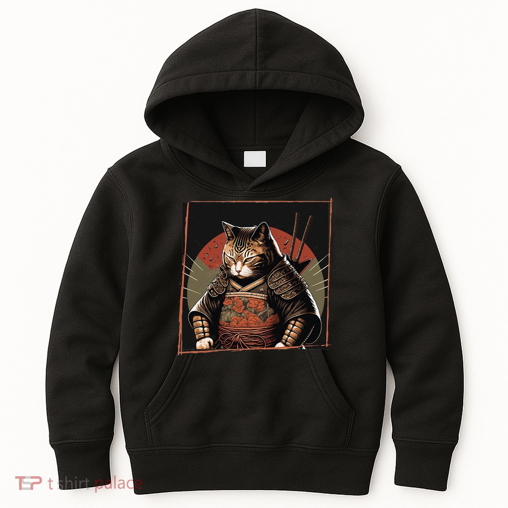 Japanese Art Cat Ninja Ukiyo-e Anime Style Samurai Cat Kids Hoodie