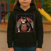 Japanese Art Cat Ninja Ukiyo-e Anime Style Samurai Cat Kids Hoodie thumb 3