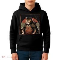 Japanese Art Cat Ninja Ukiyo-e Anime Style Samurai Cat Kids Hoodie thumb 4