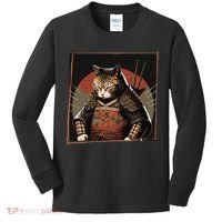 Japanese Art Cat Ninja Ukiyo-e Anime Style Samurai Cat Kids Long Sleeve Shirt thumb 0