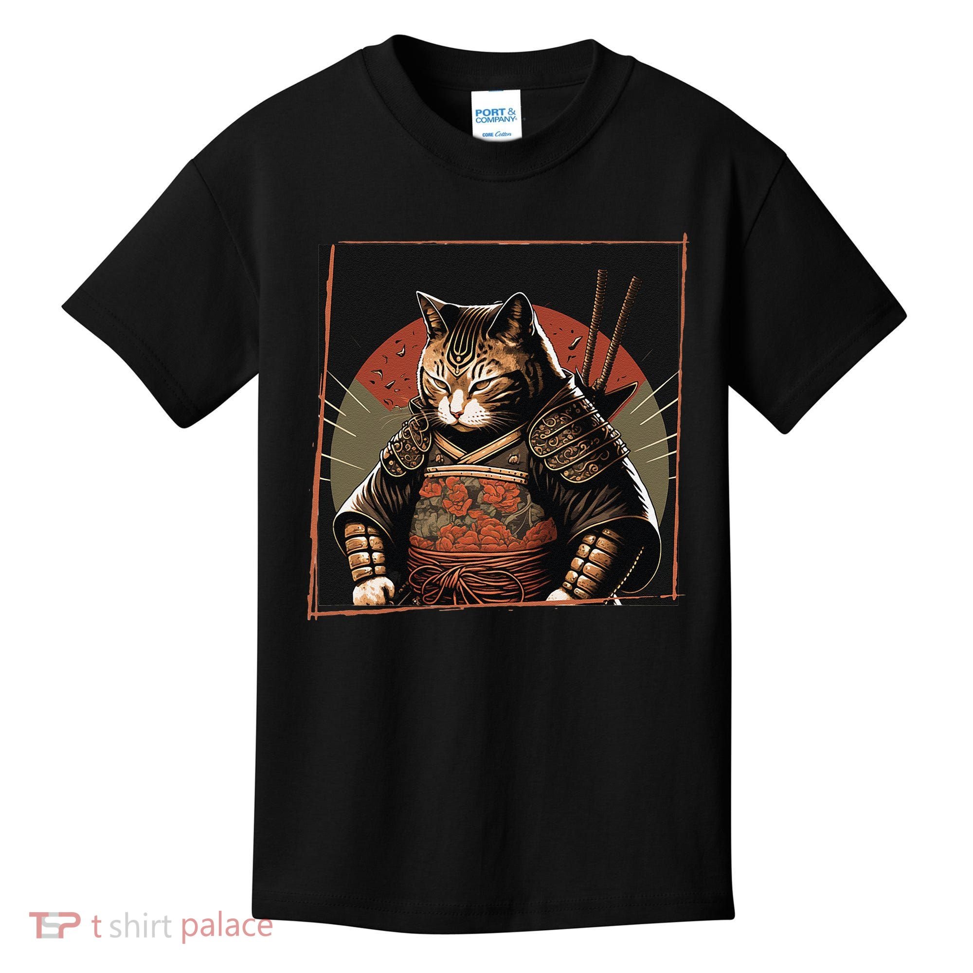 Japanese Art Cat Ninja Ukiyo-e Anime Style Samurai Cat Kids T-Shirt